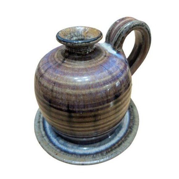 Charlotte Lee Pottery Candle Holder Oil Lamp Signed (C Lee) Abstract Glaze 4 in - Picture 6 of 6